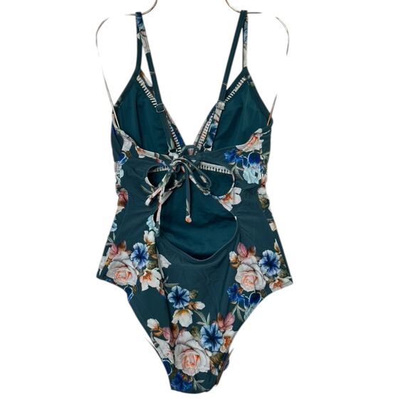 Cupshe Green Floral Lace-Up One Piece Swimsuit Women's Size Medium NEW - Picture 5 of 10